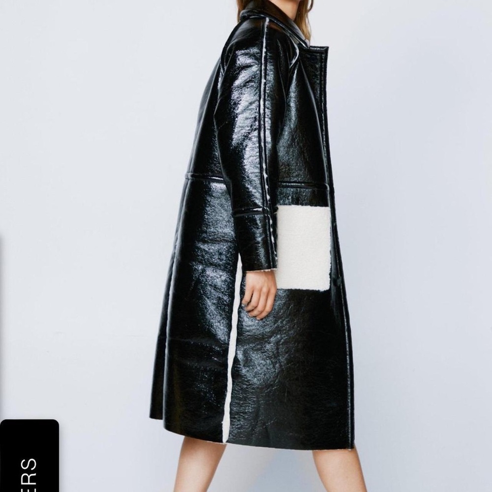Nasty Gal Reversible Black and White Faux Leather/ Sherpa Coat